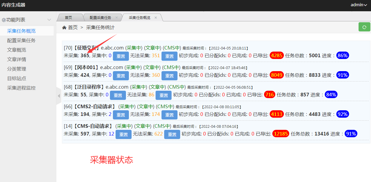 文章采集器状态解释